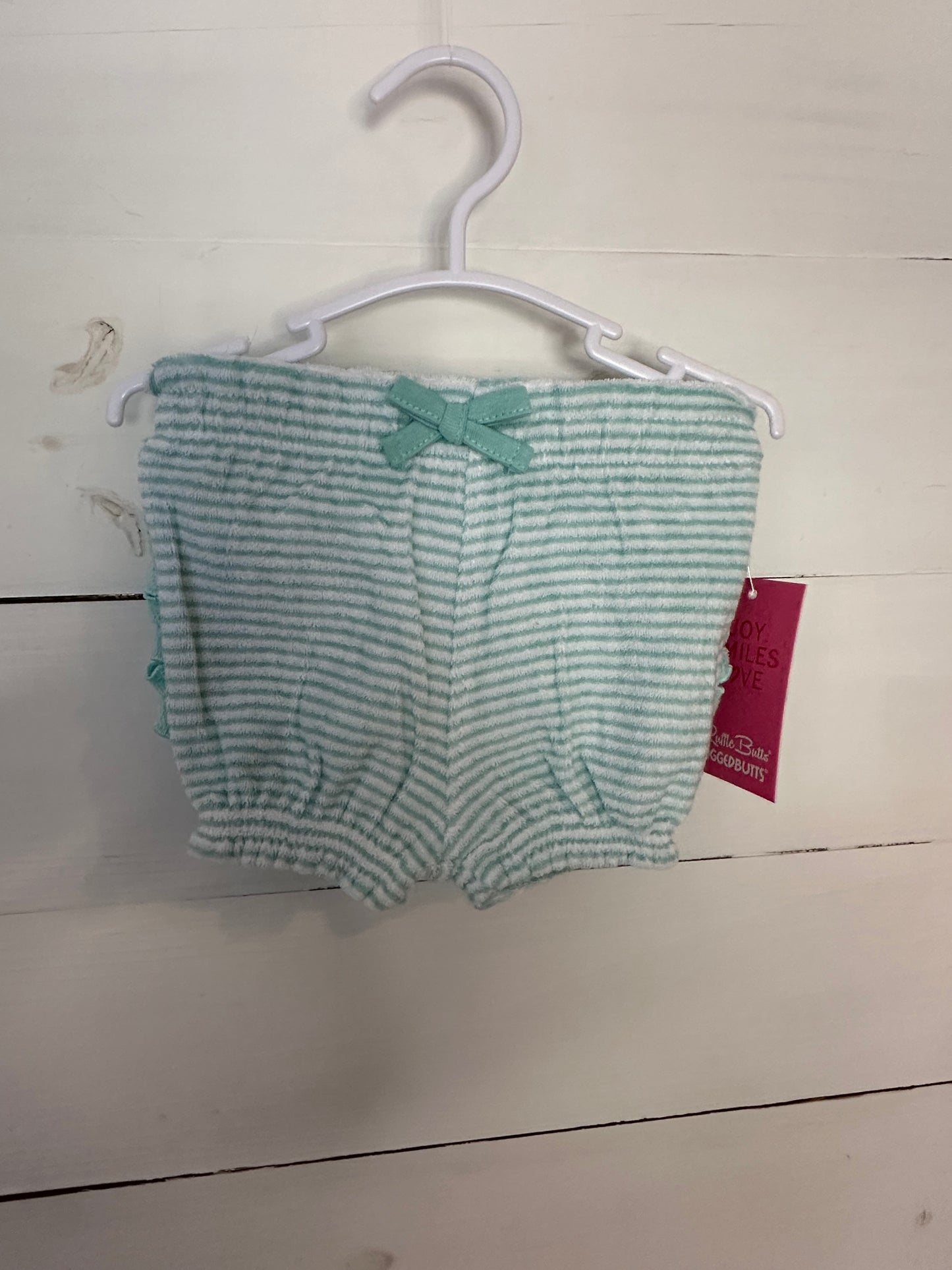 0-3M - Ruffle Butts Mint Striped Terry Cloth Shorts/Bloomers NWT