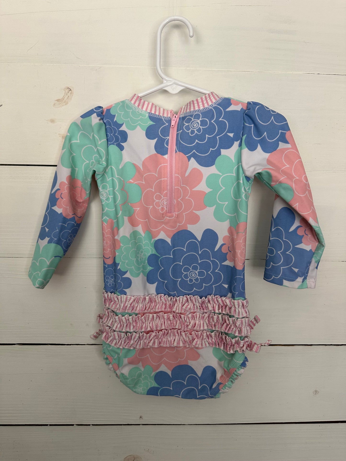 6-12m - Ruffle Butts Pink and Mint Flower Swimsuit