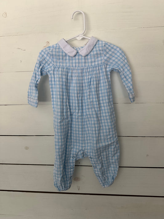 TBBC: Blue & white gingham romper with peter pan collar