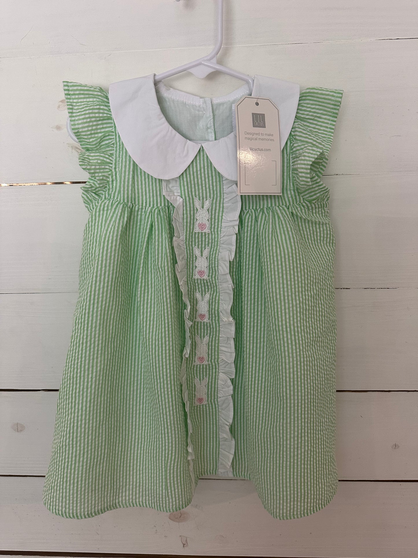 3-6M, 6-12M, 2T, & 3T Lil Cactus Green Seersucker Dress - New with tags