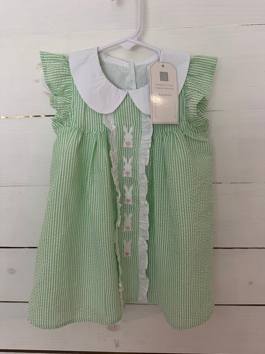 3-6M, 6-12M, 2T, & 3T Lil Cactus Green Seersucker Dress - New with tags
