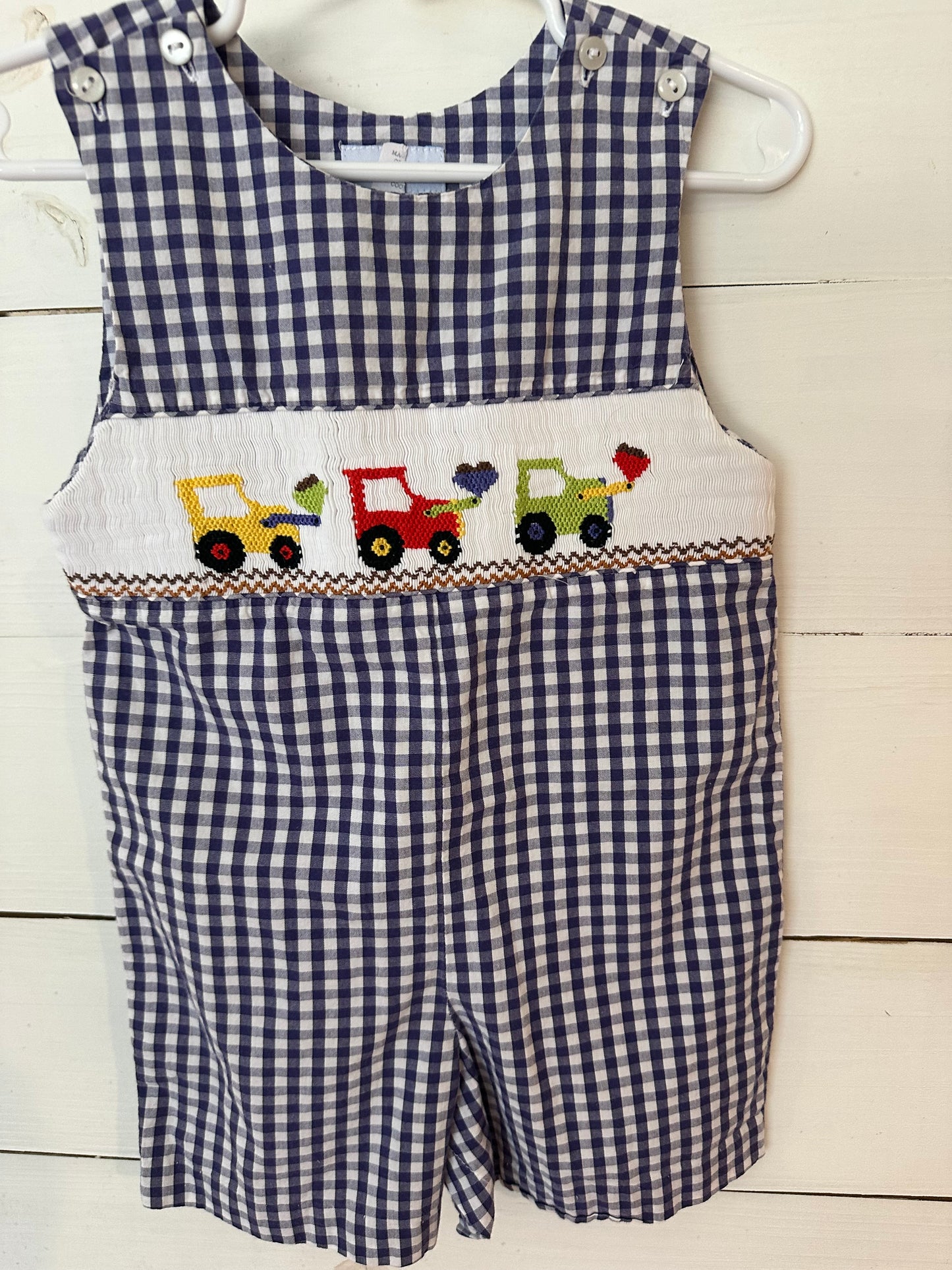 24M - Viva Le Fete Blue Gingham Jon Jon with Smocked Diggers
