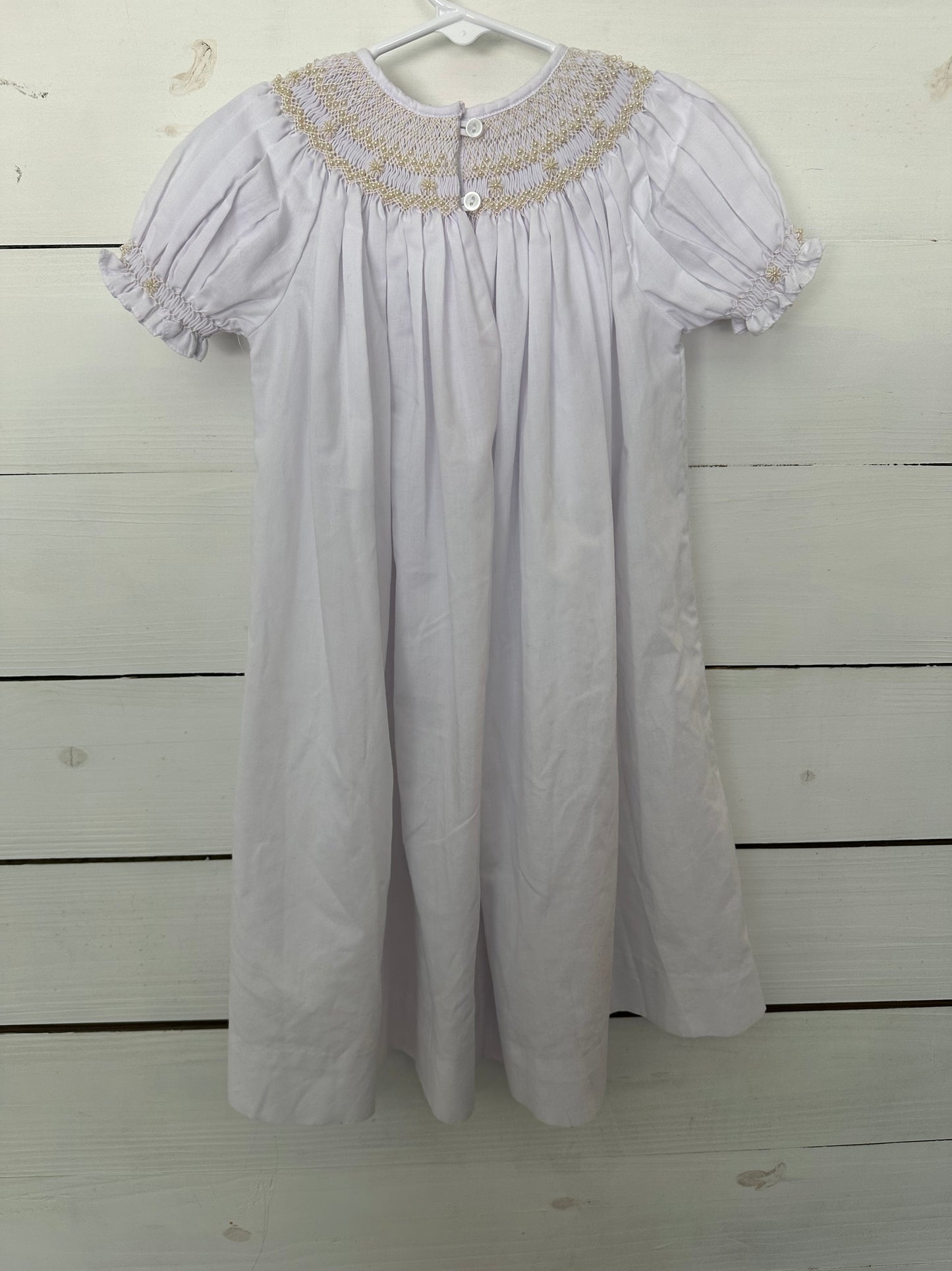 4T - Royal Child - White Bishop Dress with Smocked Pearl Details