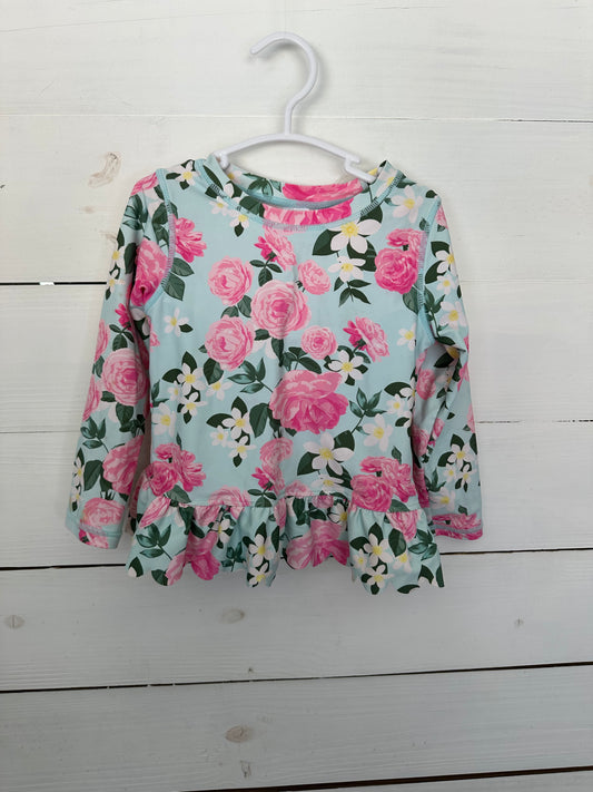 3T- Ruffle Butts Girls Long Sleeve 2 Piece Swim Pink Stripes and Flowers