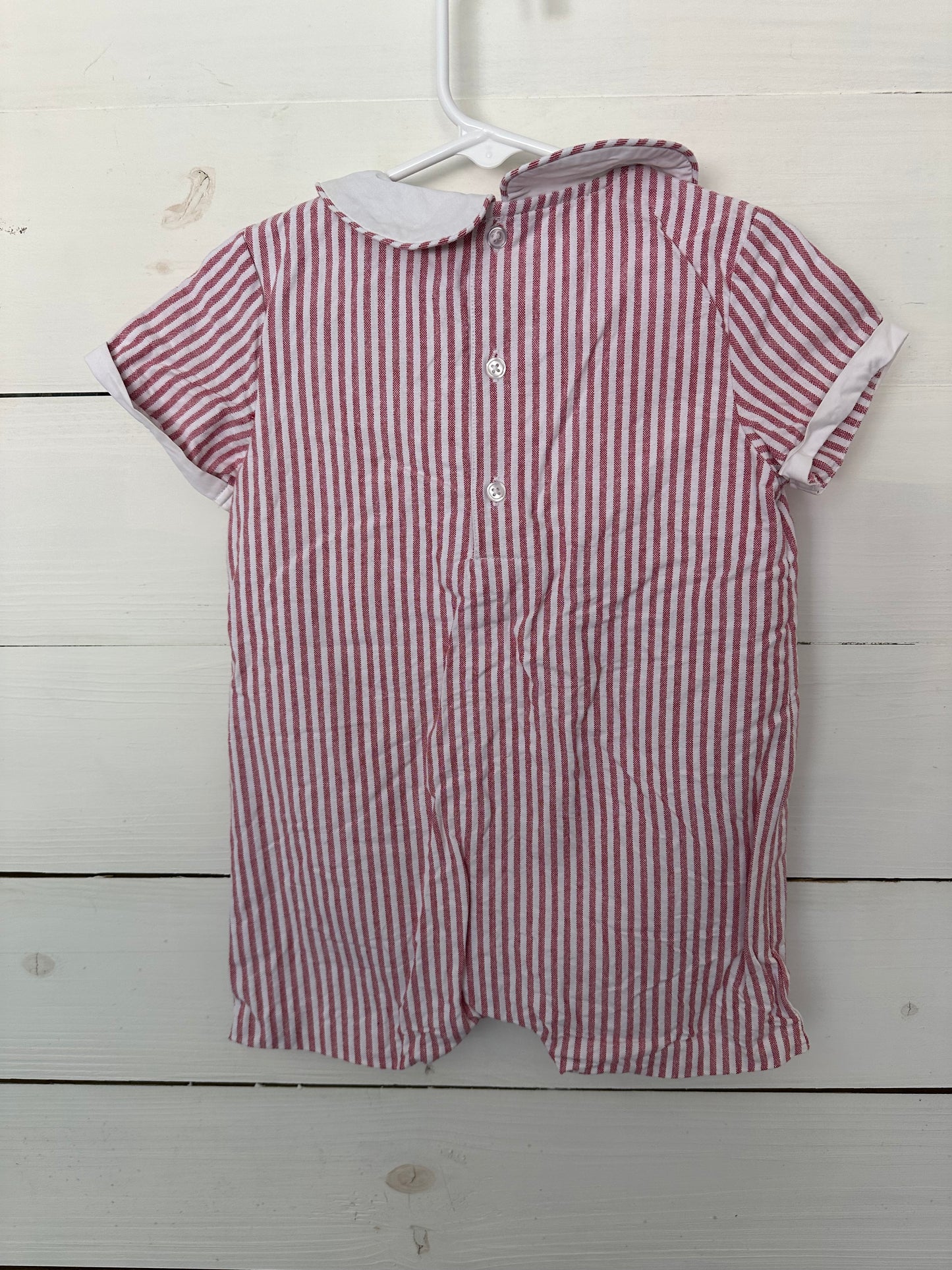 24M - Edgehill Collection - Red Striped Romper with Peter Pan Collar & 3 button back closure
