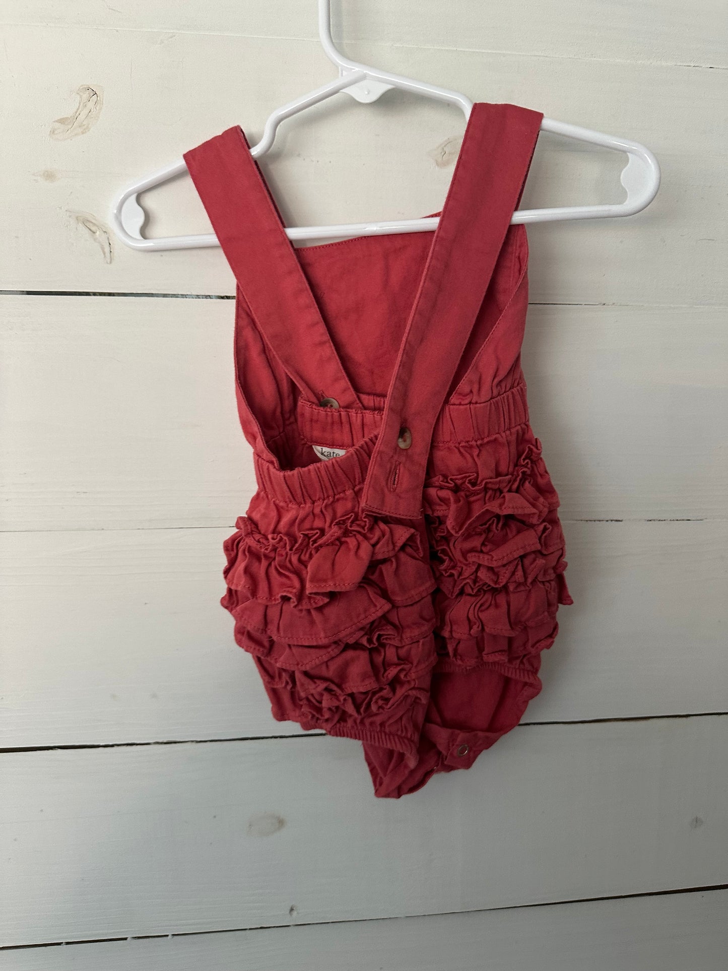 6-12M - Kate Quin Coral/Red Colored Bubble with Ruffle Butt