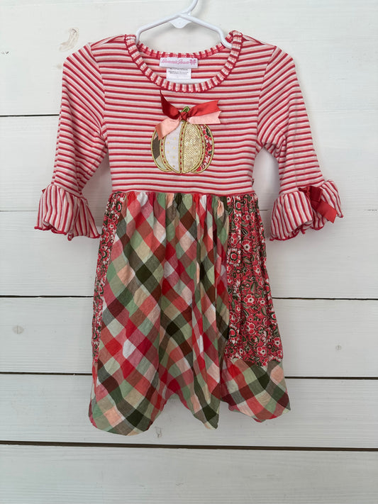 3T - Bonnie Jean Pink Striped and Plaid Pumpkin Dress