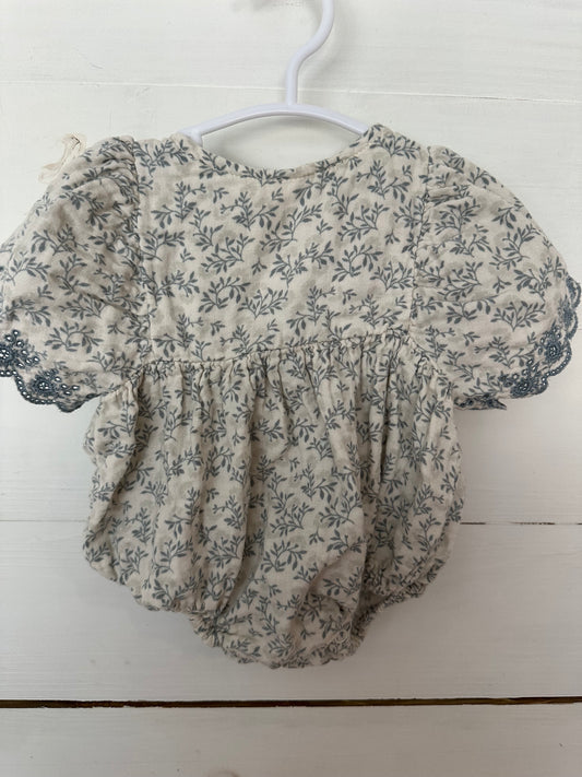 3-6M - Rylee + Cru Dusty Blue Floral Bubble
