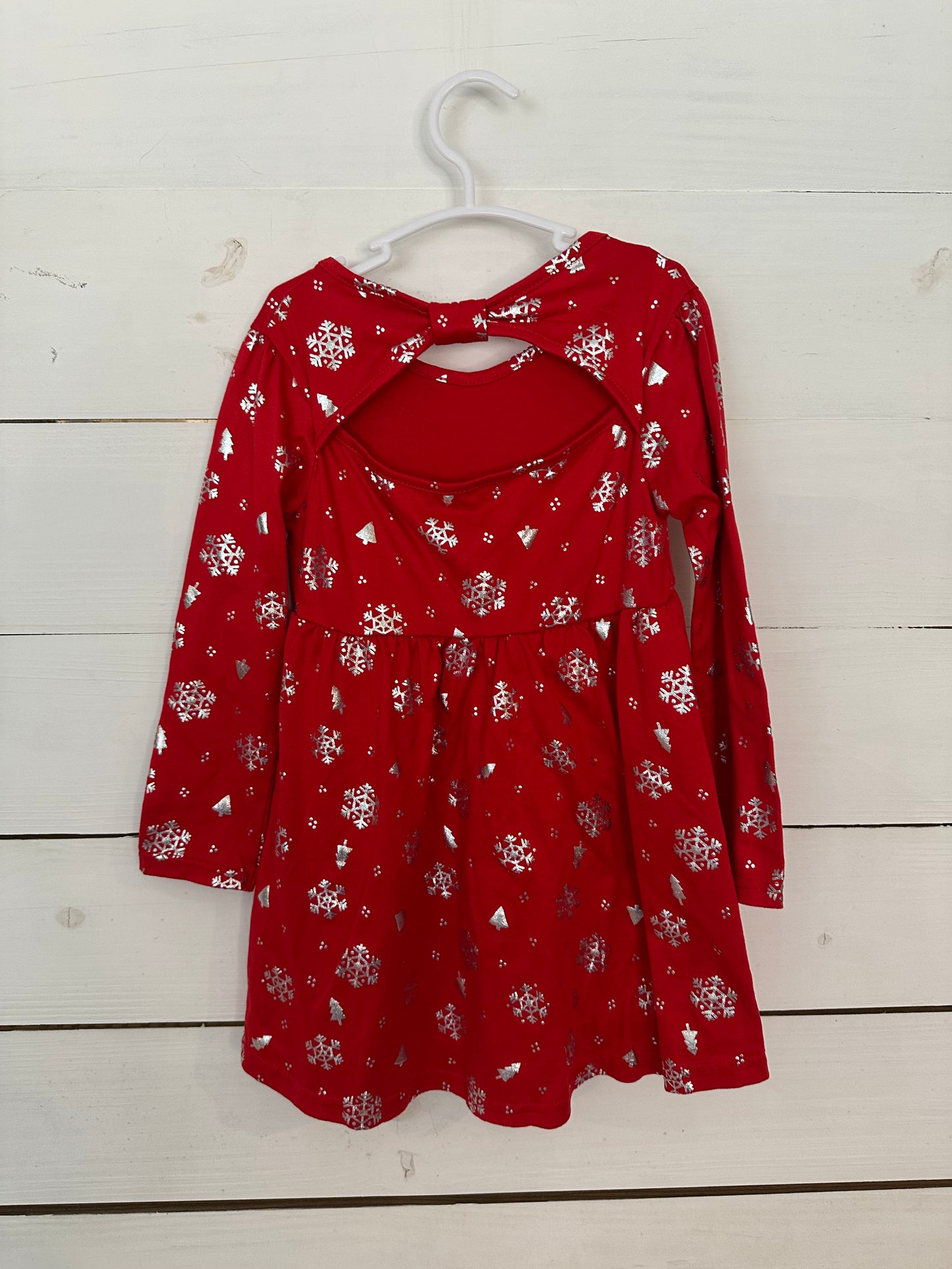 4t- Red Dress with silver snowflakes - Picapino