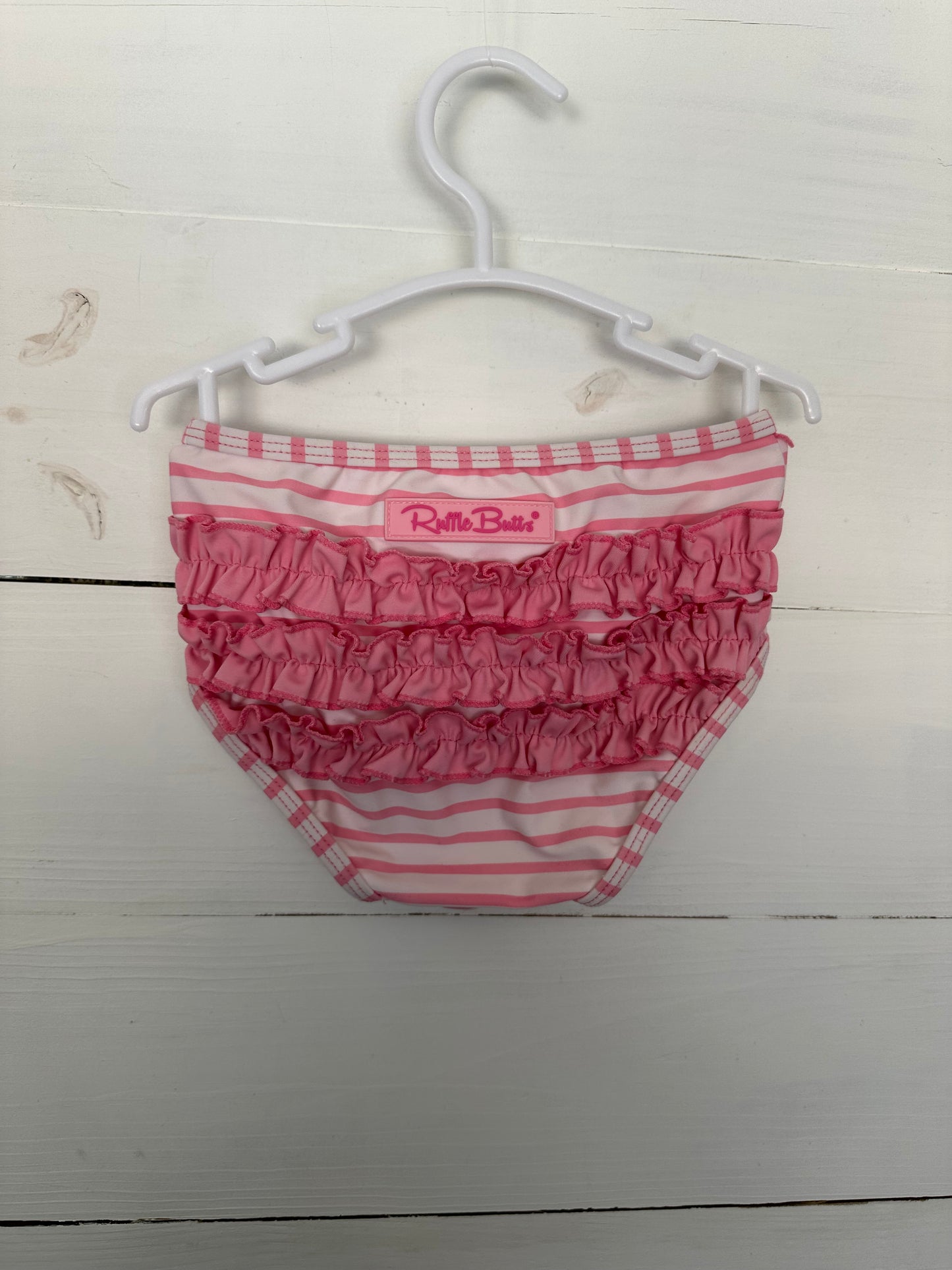 3T- Ruffle Butts Girls Long Sleeve 2 Piece Swim Pink Stripes and Flowers