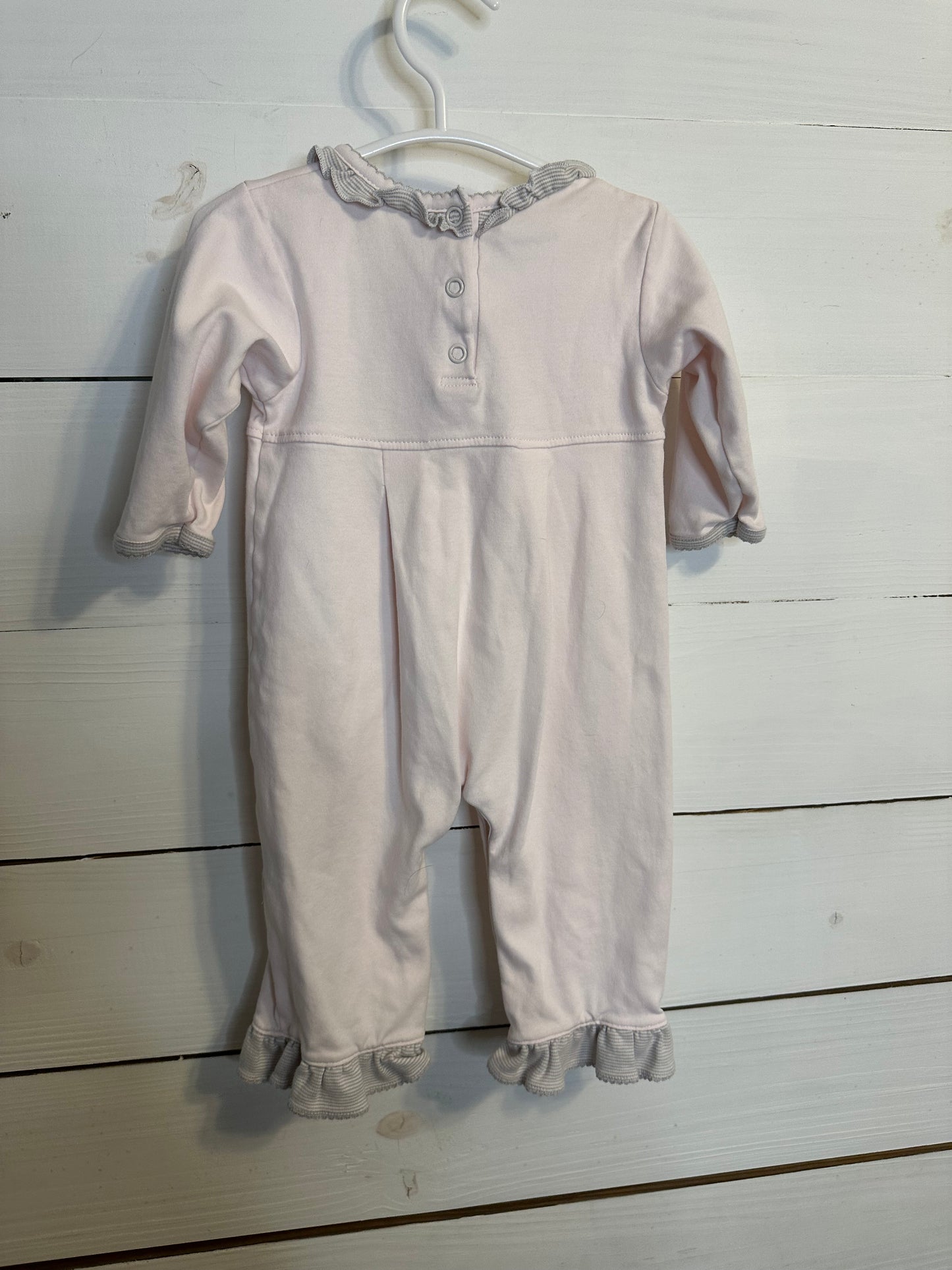 6/9M - Squggles Pink and Gray Romper with Mouse & Embroidered Flowers