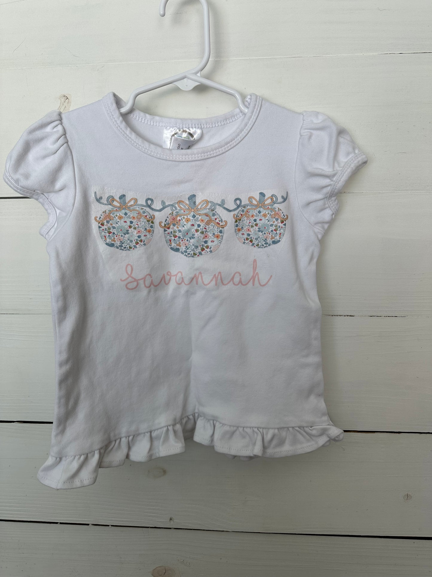 4T - Savannah White Ruffle T-shirt with Floral and Bow Pumpkins