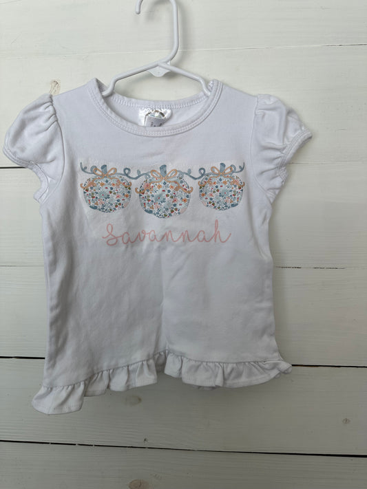 4T - Savannah White Ruffle T-shirt with Floral and Bow Pumpkins