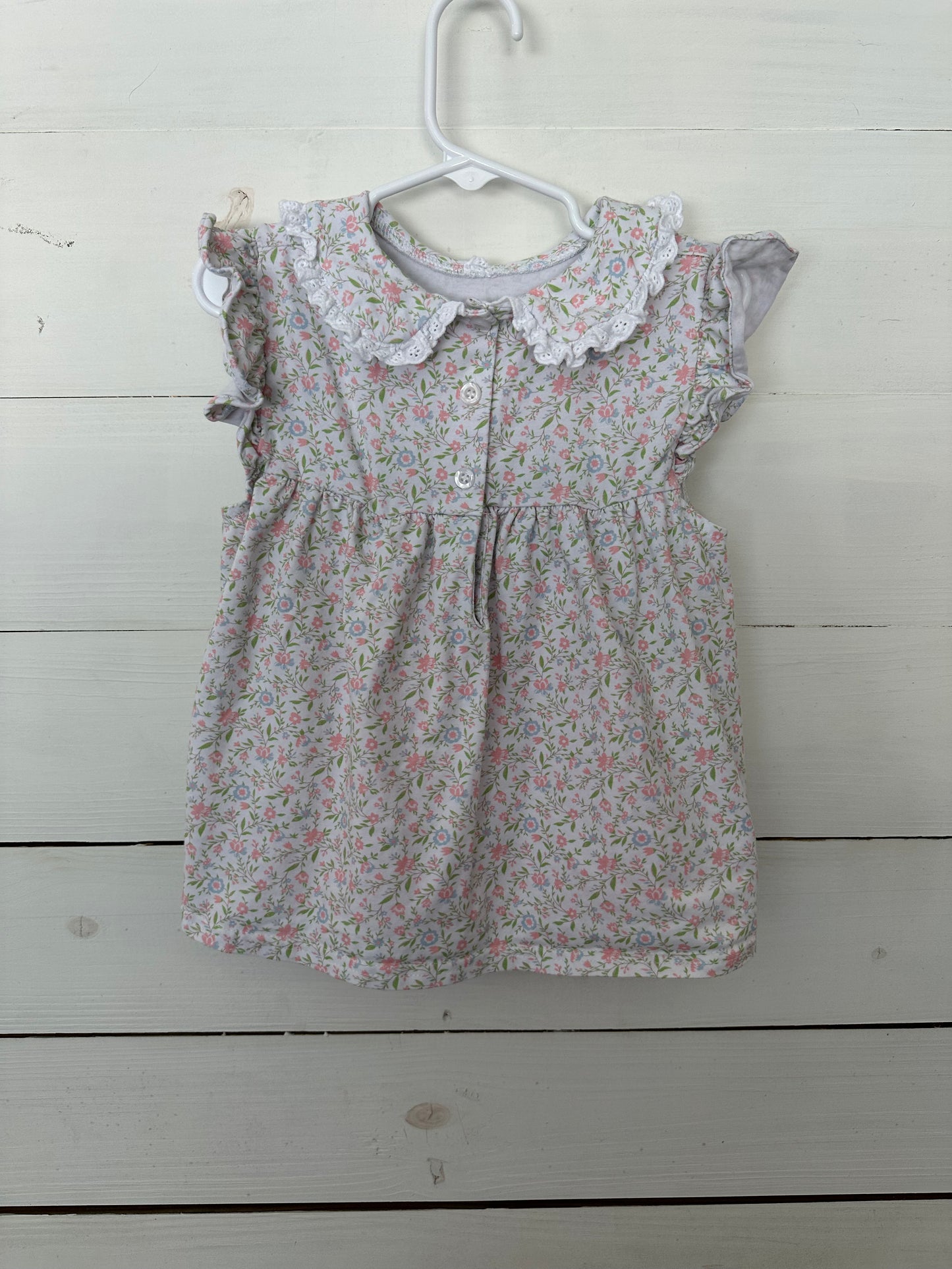 Cecil and Lou Pink and Blue Flower Dress with gingham bloomers with S monogram