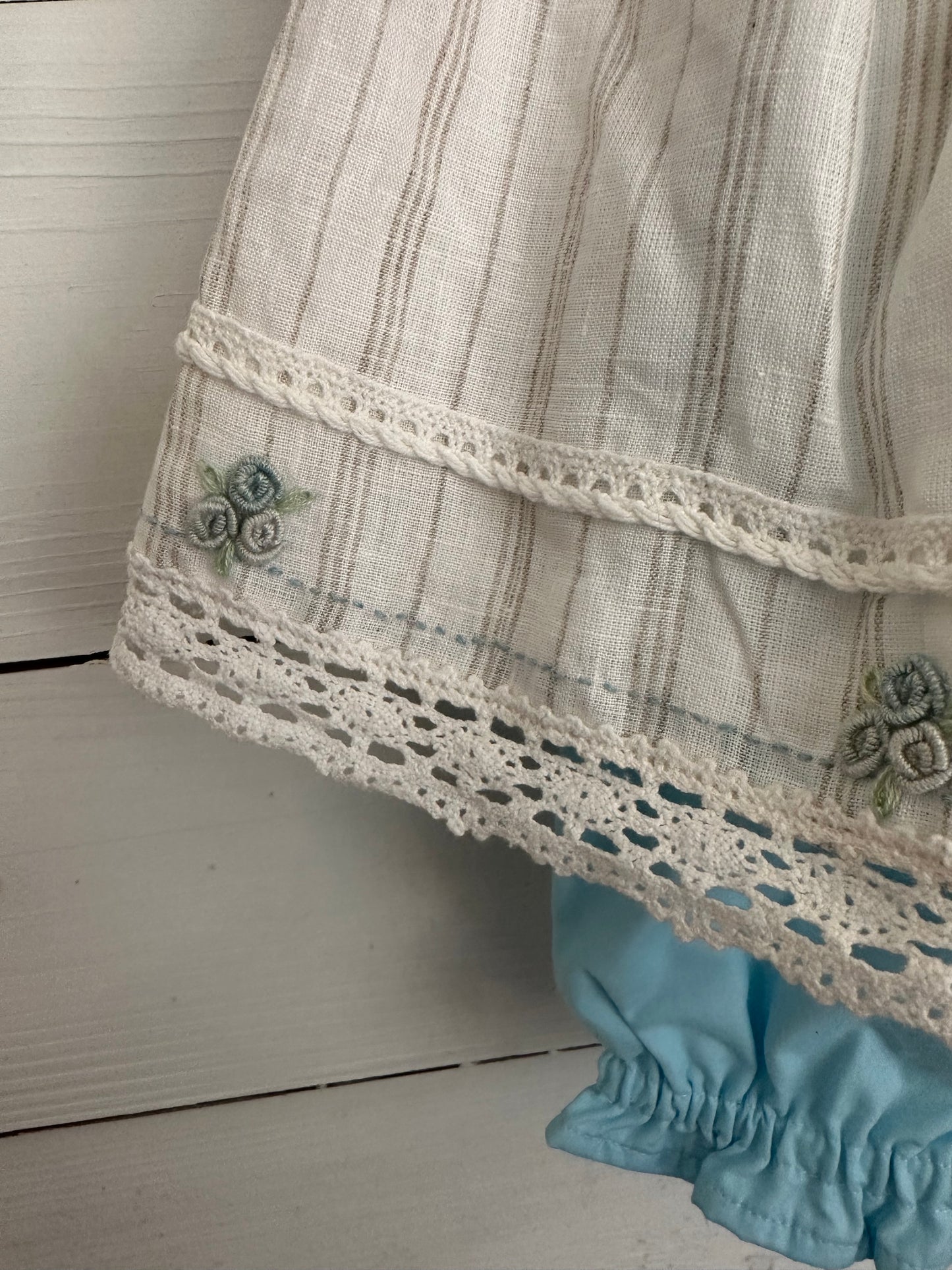 Love + Grown Striped Linen Smoked Top with Rosebud Details Ocean Blue Bloomers