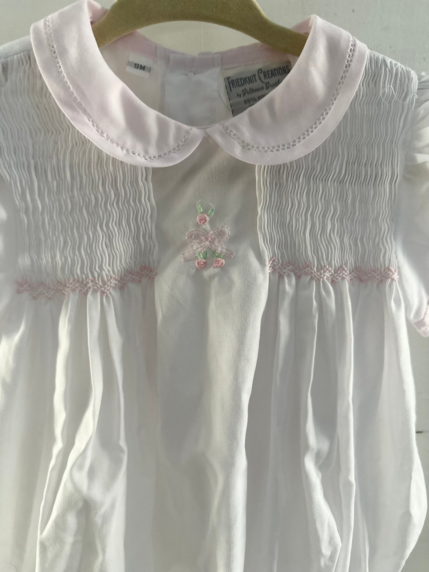 Feltman Brothers - Pink Pin Tuck Bow & Rosebud Hand Embroidered Bubble