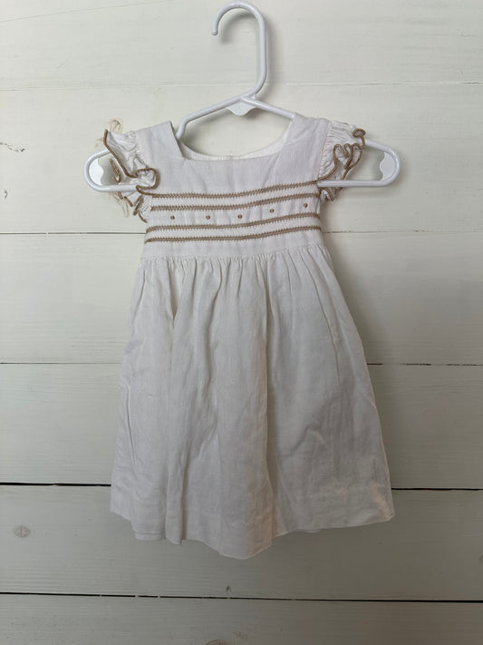 Edgehill Collection White and taupe dress with embroidered details