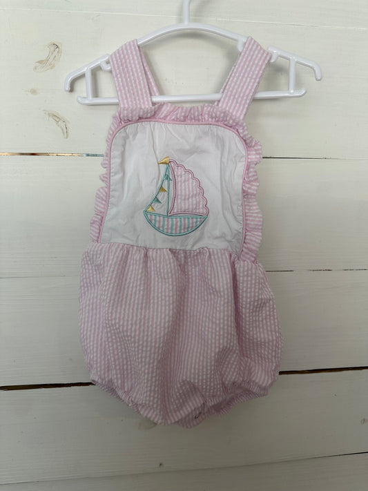 9M - Stichy Fish Pink Seer Sucker Bubble with Sailboat