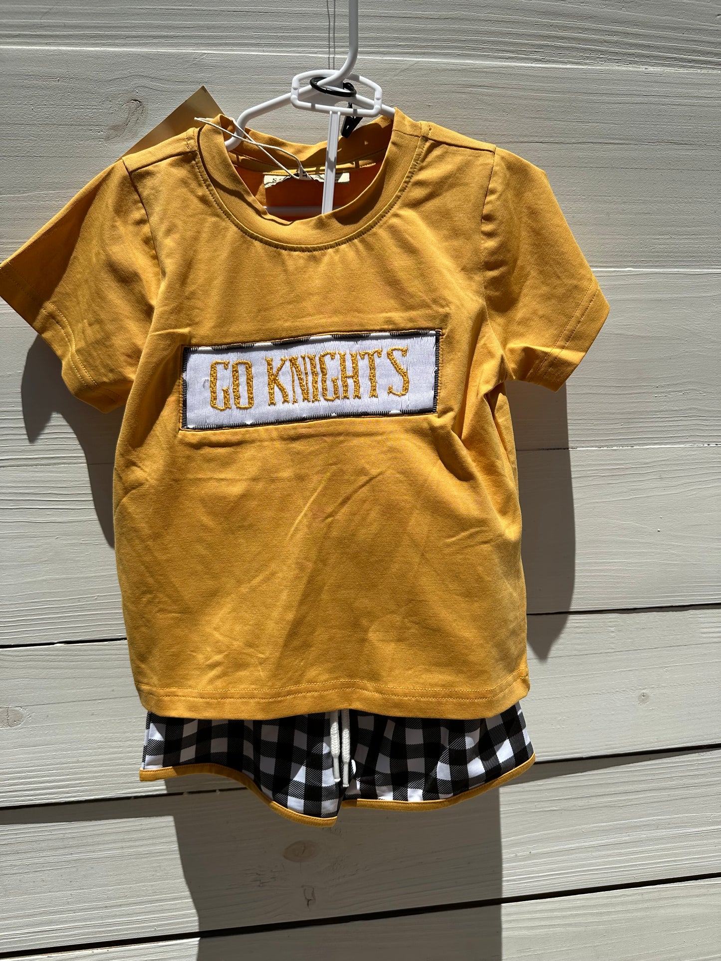 Southern Darlin Smocks 2 piece short set - UCF Go Knights smocked on chest and matching black gingham shorty shorts