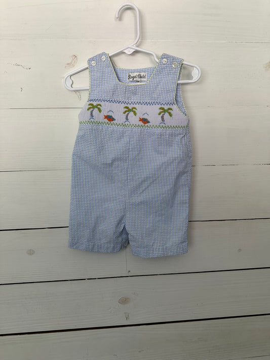 Royal Kids Blue Gingham Jon Jons with Smocked Palm Trees & Fish