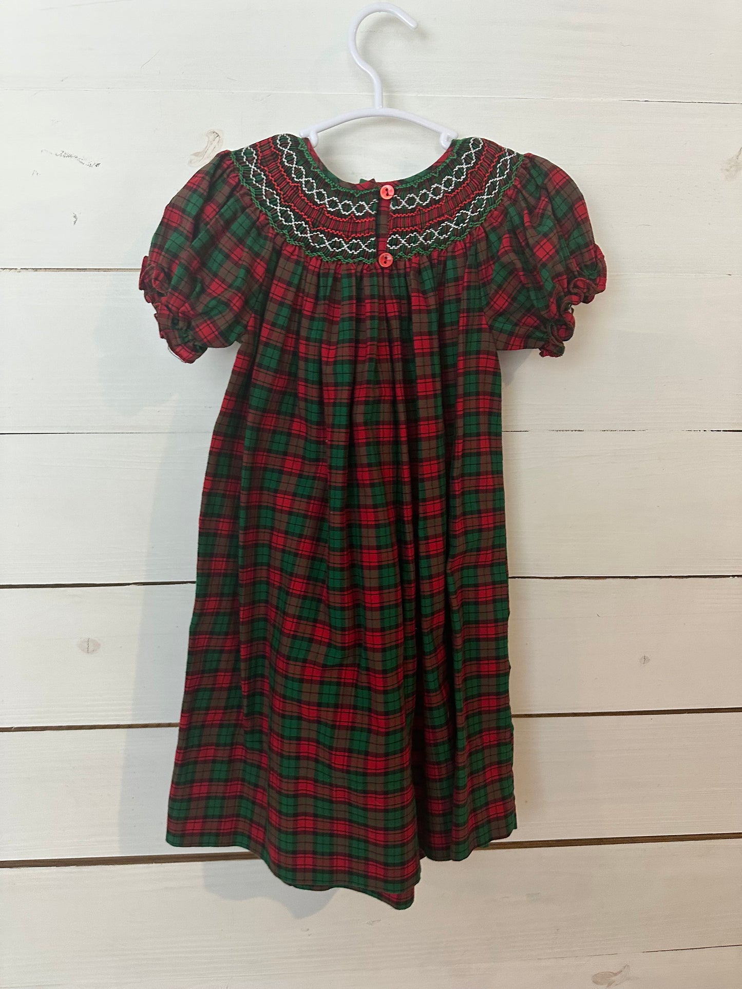 2T - Sweet Angela by Rosalina - Tartan Plaid Smocked Christmas Bishop Dress