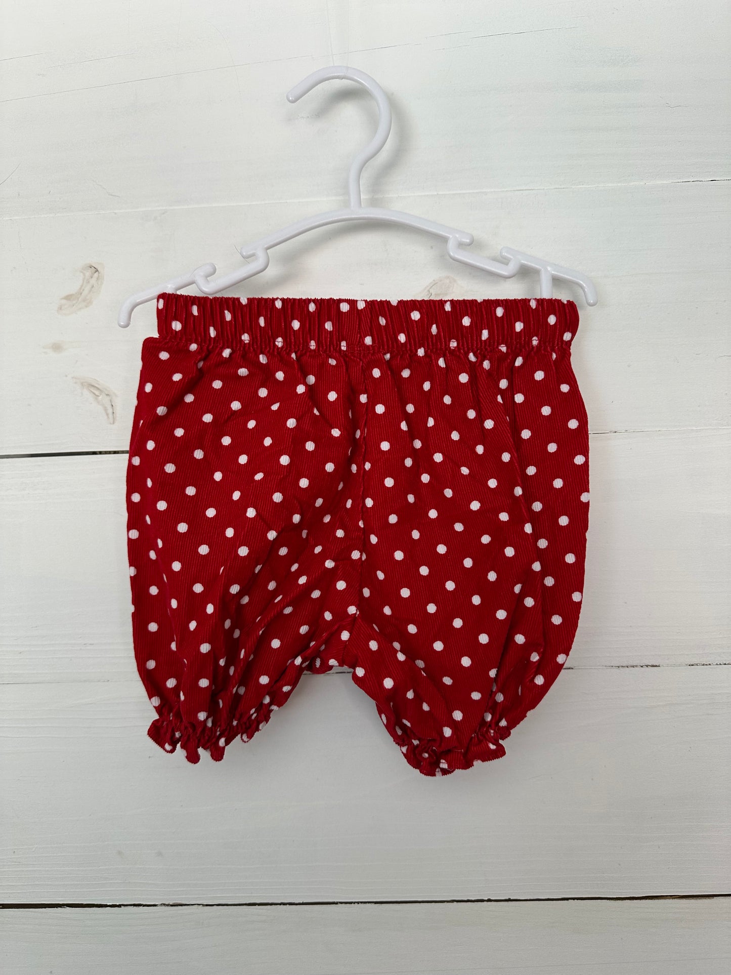 6M Lolly Wolly Doodle: red and white polka dot bishop dress with smocked Santa & Christmas trees (matching bloomers)