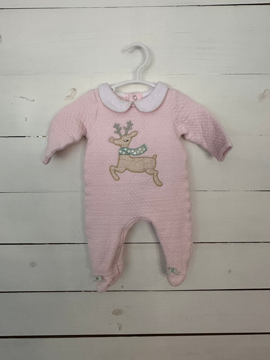 0-3M - Mud Pie Pink Quilted Reindeer Footed Romper