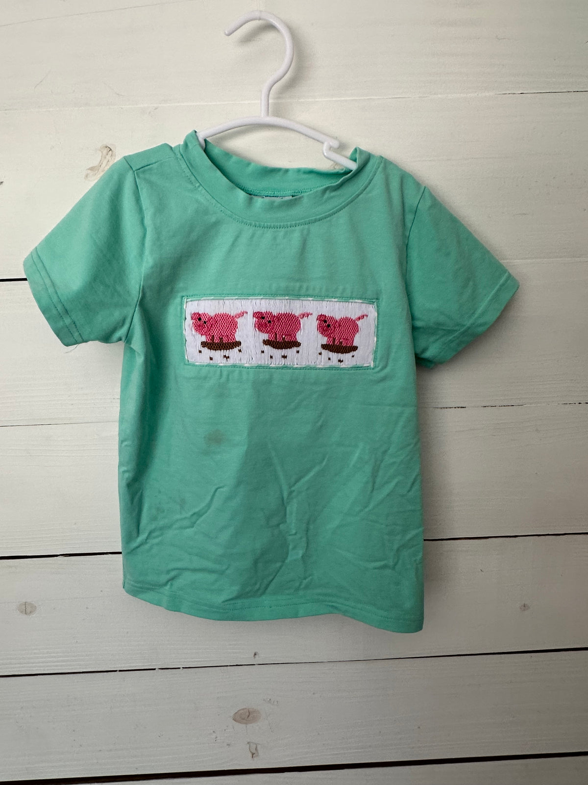 3T - Smock Monkey Mint Tshirt with Smocked Piggies