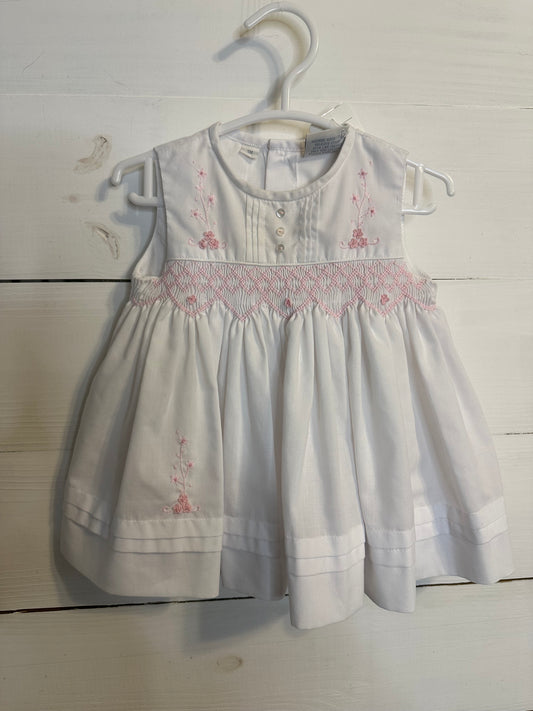 3M - Feltman Brothers Smocked White Dress with Pink Embroidery