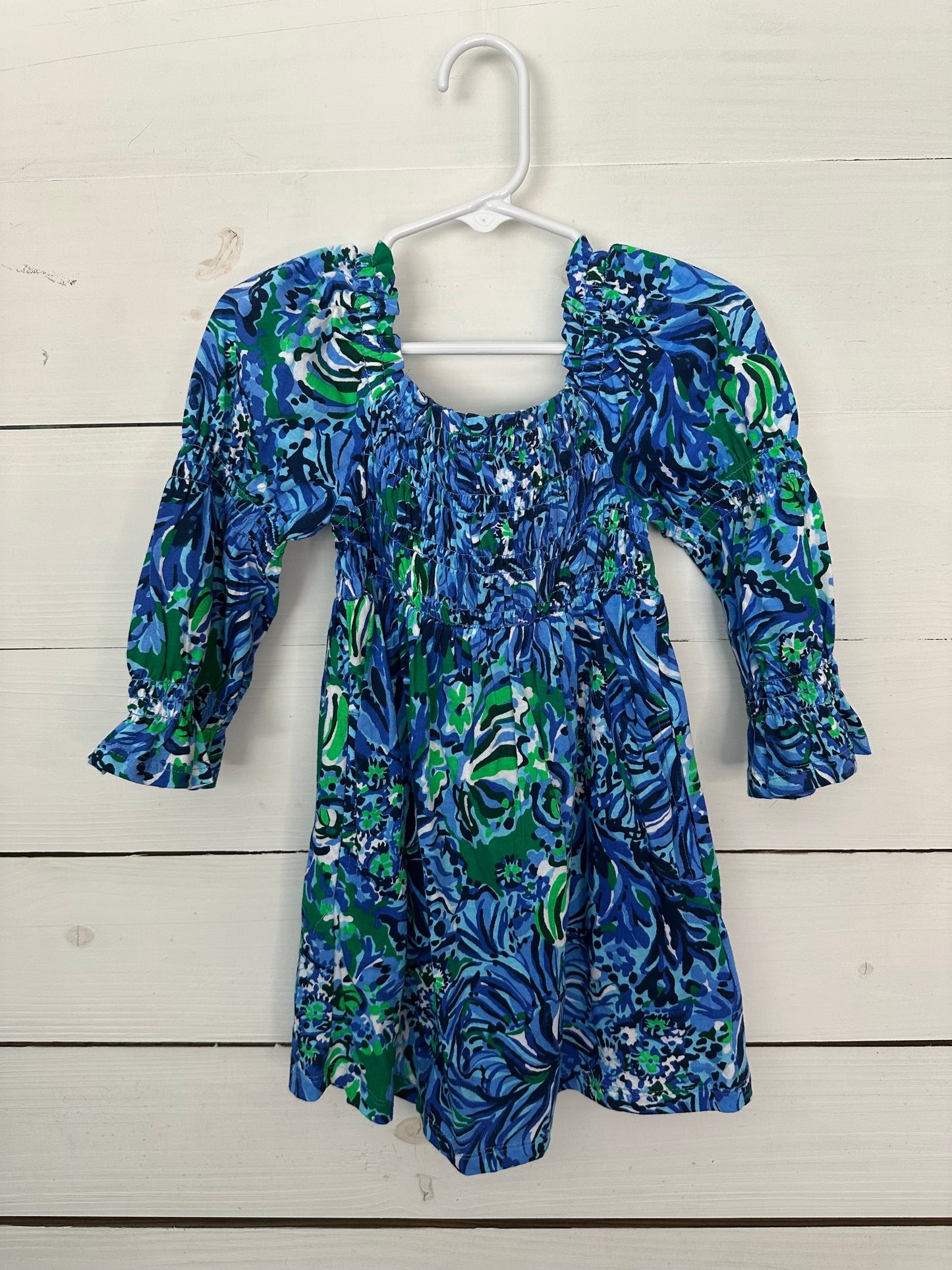 XS Lilly Cotton Dress Navy & Green Long Sleeve