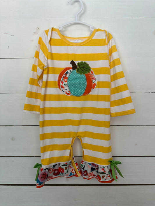 2T - Yellow Striped Pumpkin Appliqued Romper