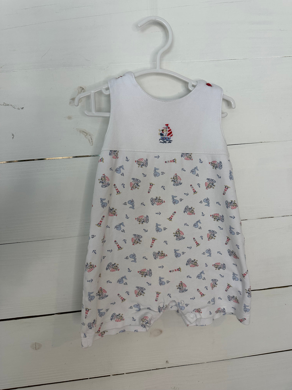 9M - Baby Threads Pima Cotton - Nautical Romper with Whales, Boats, & Puppies