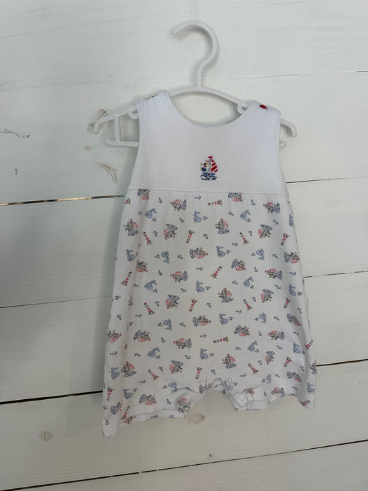 9M - Baby Threads Pima Cotton - Nautical Romper with Whales, Boats, & Puppies