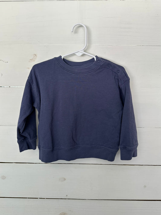 18/24m Primary - Weathered navy blue sweat shirt with button on neck to allow for removing and putting on easily