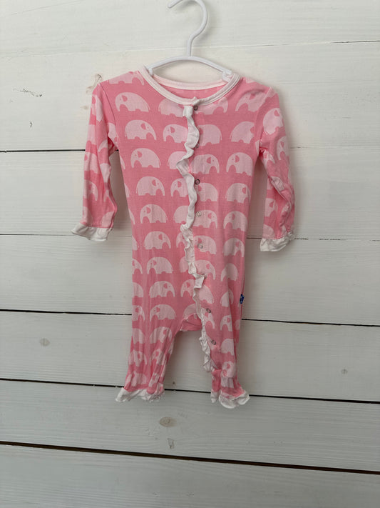 0-3M - Kickee Pants Pink Elephant Romper