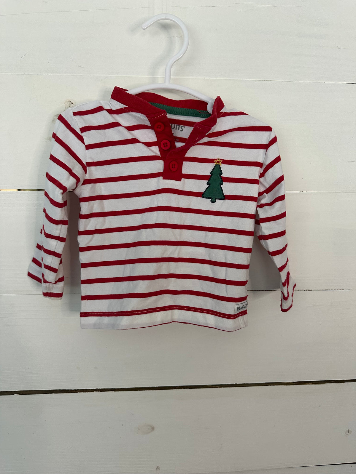 6-12M - Rugged Butts Striped Christmas Button Shirt