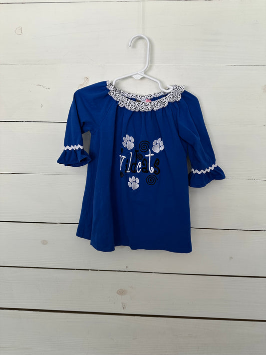 18M - Wild Cats Blue Dress with Black and White Polka Dot Pants