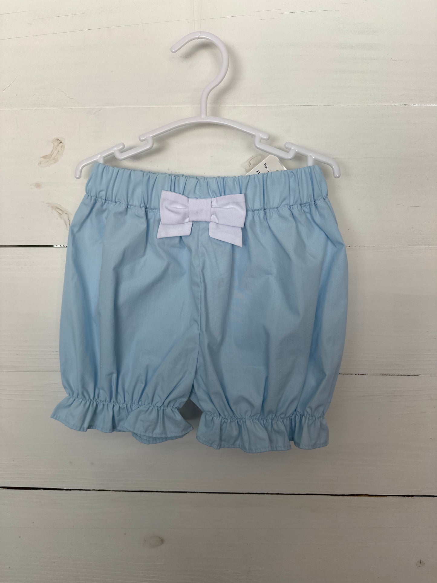 5T - TBBC Baby Blue Shorts with White Bow and Elastic in Leg