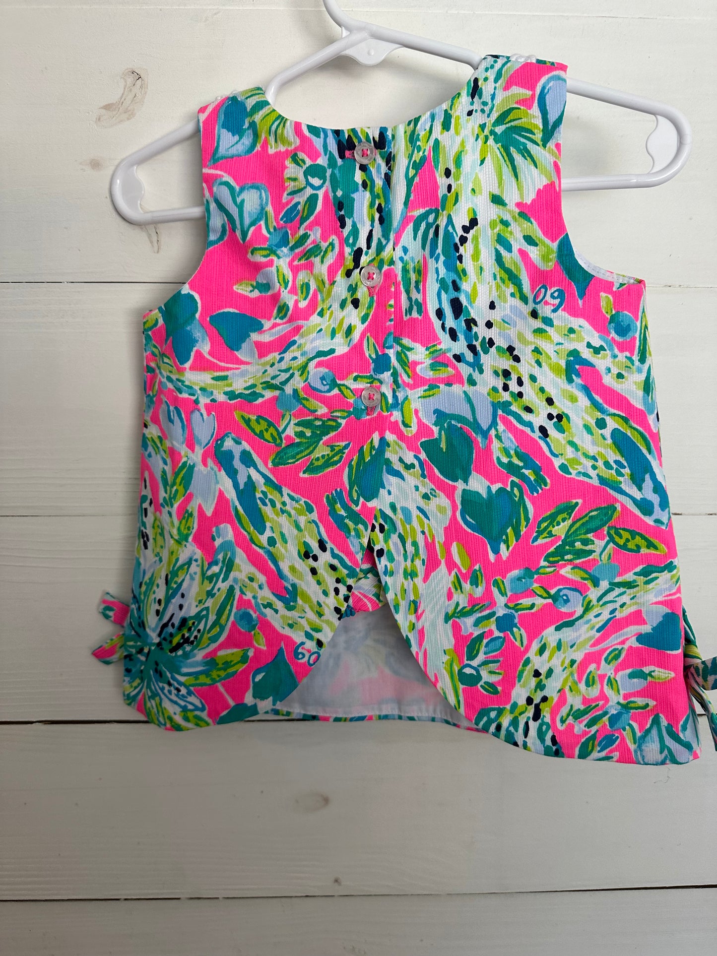 Lilly Pulitzer Pink, Teal & Green Shift with Gator Details on the Neck and matching Bloomers