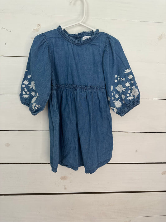 3T - Denim Long Sleeve Dress with Embroidered Sleeves - MudPie