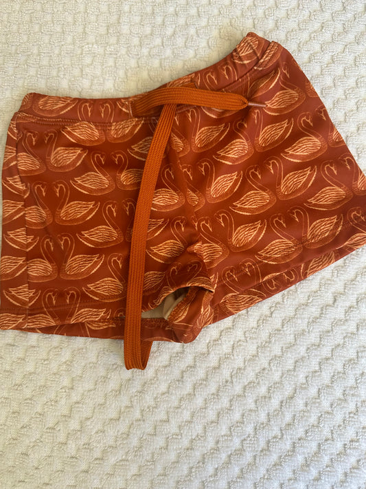 18-24M- Kortni Jeane Orange Swans Swim Trunks - Euro Short Style
