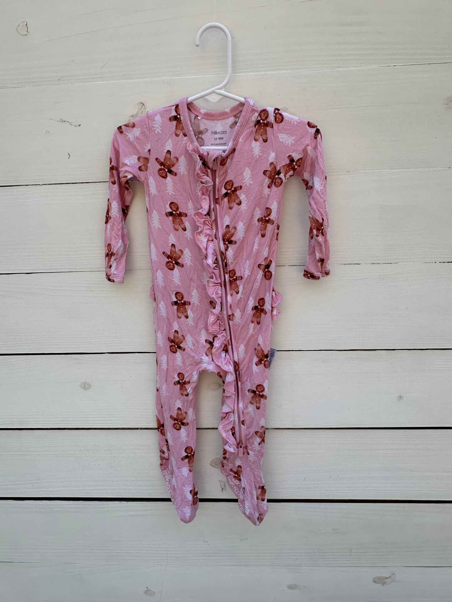 12/18m - Pink Gingerbread Mean Jammies with Ruffled Butt - Milk & Co - Double Zip & Grippy Feet