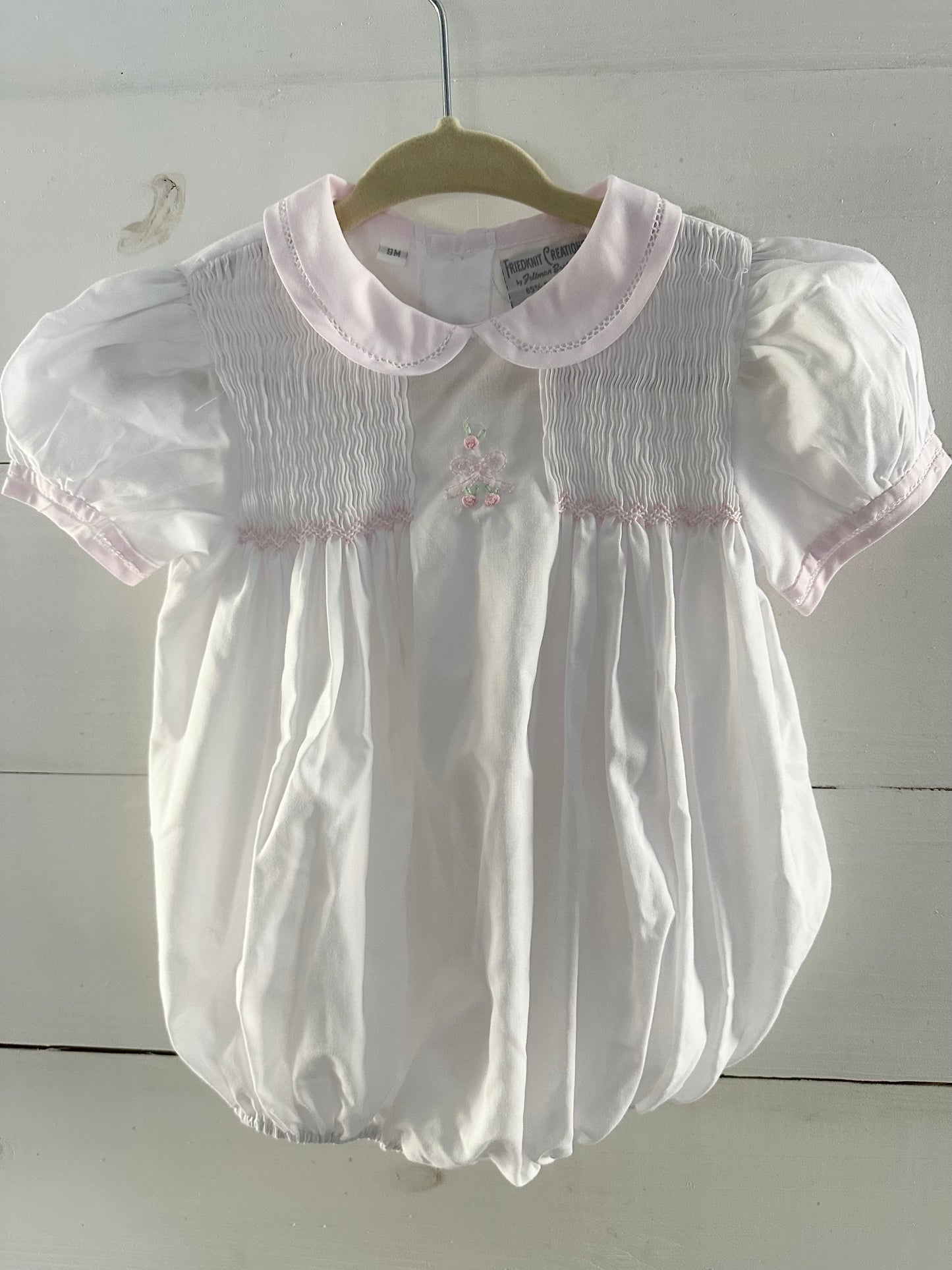 Feltman Brothers - Pink Pin Tuck Bow & Rosebud Hand Embroidered Bubble