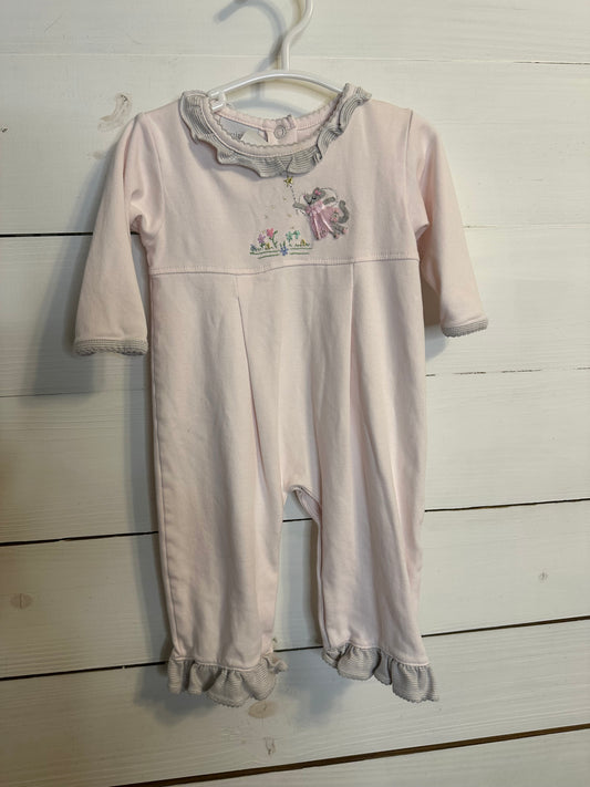 6/9M - Squggles Pink and Gray Romper with Mouse & Embroidered Flowers