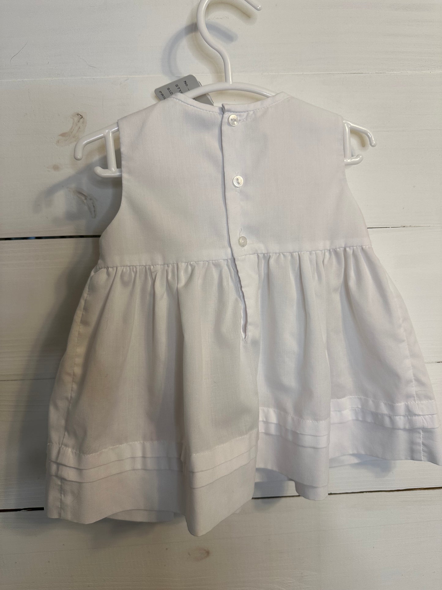 3M - Feltman Brothers Smocked White Dress with Pink Embroidery