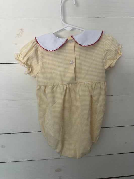 24M - Jelly Bean Yellow Romper with Strawberry & Bow Embroidery Detail