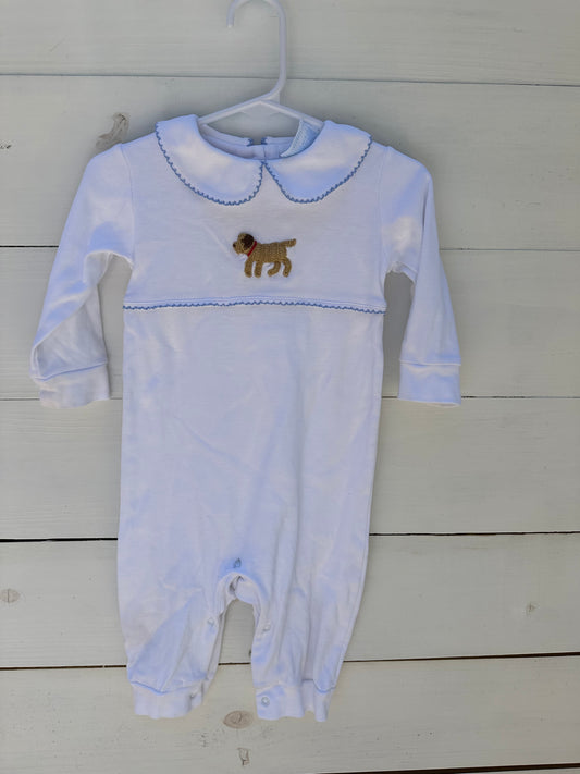 Little English: Long sleeve white romper with dog