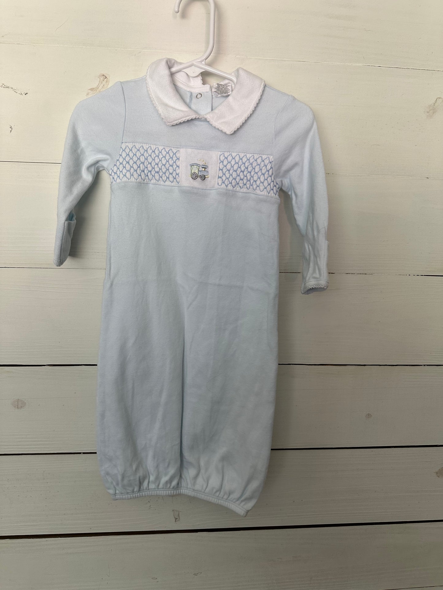 Starting Out Baby Blue Gown with Smocking & Embroidered Golf Cart