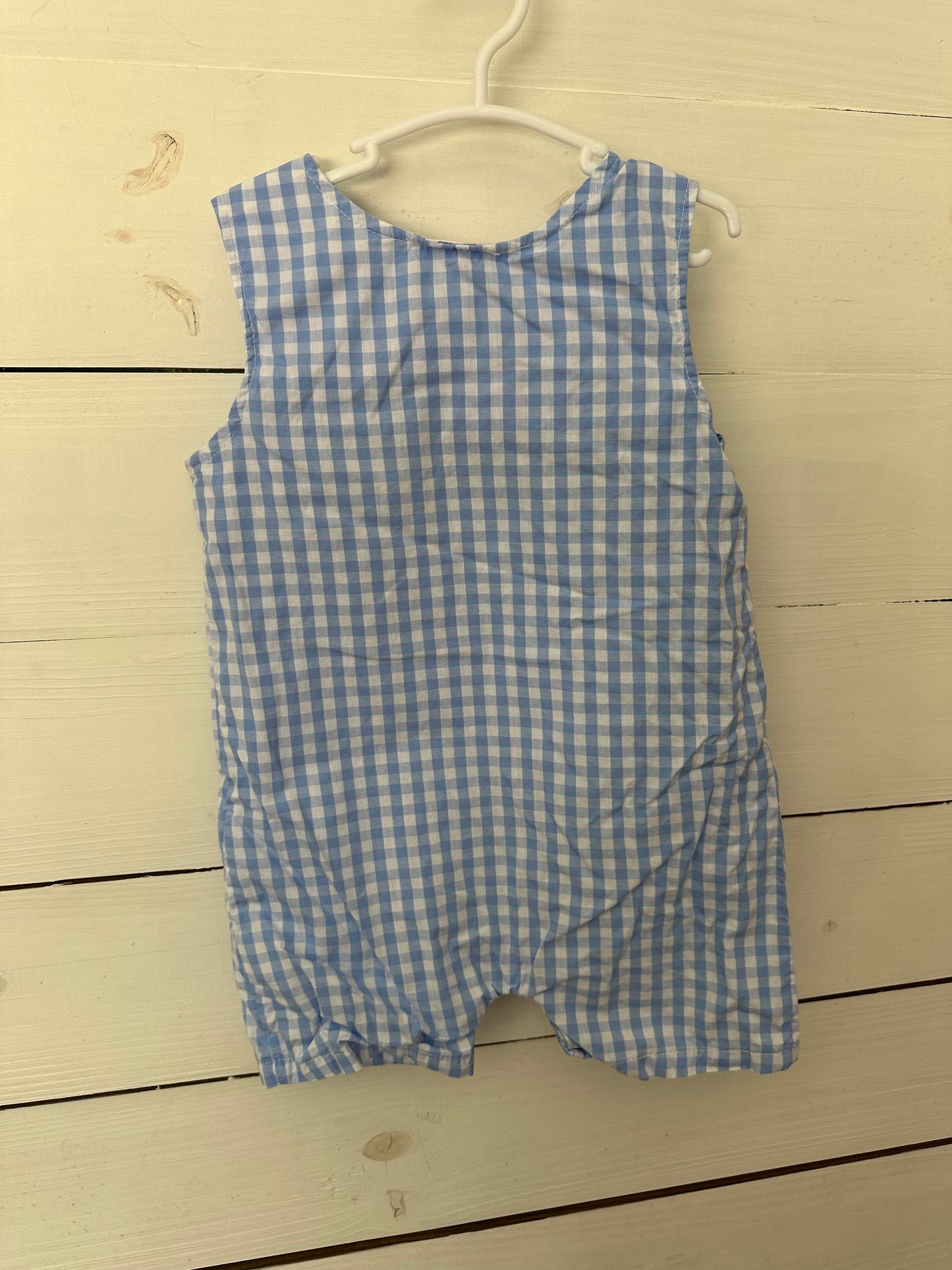 2T - Stichy Fish Blue Gingham Jon Jon with Appliqued Fish