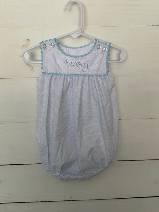 Lullaby Set: Bubble with blue dots with Henry embroidered on chest